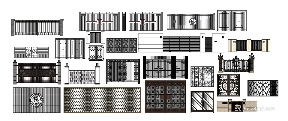 Various Entrance Gates Design With Decorative Grilles And Panel Patterns 3d model 