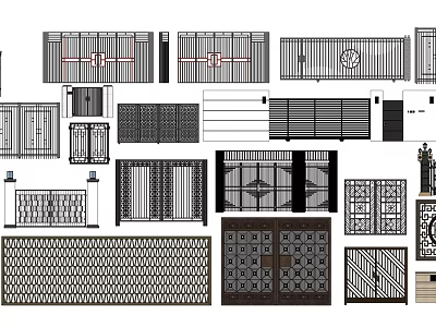 Various Entrance Gates Design With Decorative Grilles And Panel Patterns 3d model
