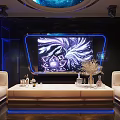 Modern KTV Room With White Sofas Starry Ceiling And Blue Lighting 3d model