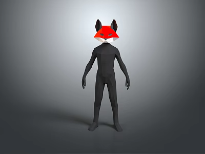 Humanoid Character With Red Fox Head And Black Body On Gray Background 3d model