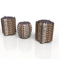 Three Different Sizes Decorative Drum Shaped Stools With Metal And Wood Texture