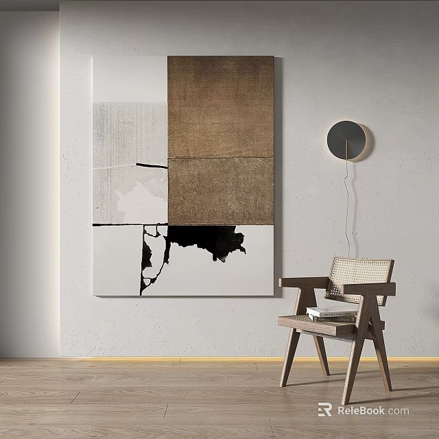 Abstract Painting With Black White Brown Geometric Shapes Textured Panels For Minimalist Interior Decor 3d model 