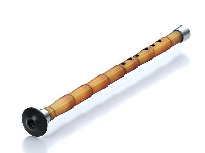 Traditional Bamboo Flute Musical Instrument with Sound Holes and Black Silver Ends 3d model