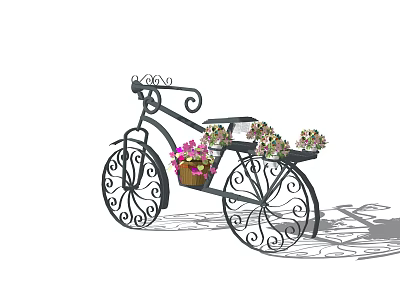 Vintage Iron Bicycle Garden Ornament With Flower Planters And Colorful Blooms 3d model