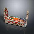 Vintage Decorative Wooden Bench With Colorful Patterns And Ornate Armrests