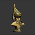 Golden Female Bust Sculpture With Unique Conical Headdress And Elegant Features