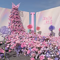 Butterfly Shaped Art Installation With Abundant Pink And Purple Flowers And Decorative Backdrop