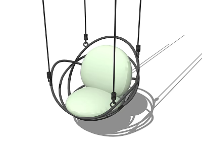 Stylish Hanging Swing Chair With Circular Metal Frame Light Green Cushion And Black Ropes Suspension 3d model