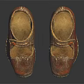 Vintage Red Leather Shoes with Buckle Strap Design and Worn Soles on Black Background