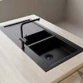 Black Built in Kitchen Sink with Faucet on Modern Stone Kitchen Countertop