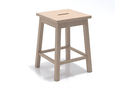 Wooden Kitchen Dining Stool With Simple Design And Four Legs Structure 3d model