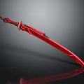 Red Long Sword with Black and Red Decorations Shiny Blade on Dark Reflective Surface 3d model