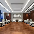 Modern Hotel Public Lounge Area With Spacious Wooden Flooring Sofas And Decorative Painting