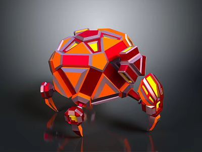 Polygonal Red Orange Creature With Geometric Shell And Glowing Limb Parts 3d model