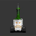 Robotic Vehicle With Green Arm White Saw Blade Tracked Chassis Black White Body Orange Accents