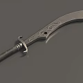 Silver Gray Scimitar Weapon With Carved Blade And Metal Hilt Design