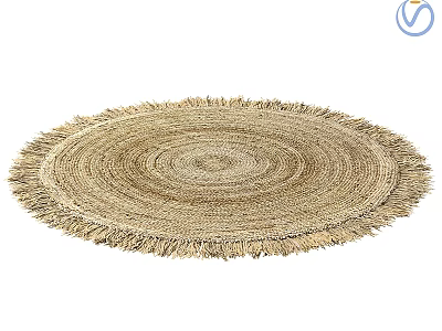 Natural Woven Round Rug with Spiral Pattern and Fringed Beige Edges 3d model