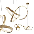 Modern Contemporary Gold And White Curved Chandelier With Unique Circular Design For Interior Decoration