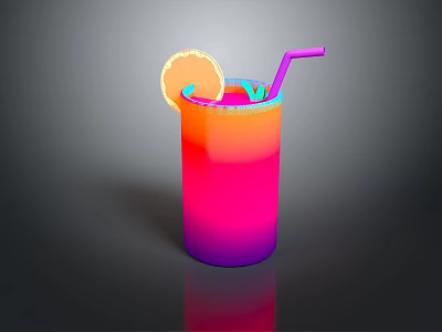 Colorful Gradient Drink in Tall Glass with Lemon Slice and Purple Straw 3d model