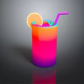 Colorful Gradient Drink in Tall Glass with Lemon Slice and Purple Straw