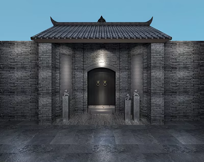 Chinese style gate building door head 3d model Chinese style gate building door head 3d model