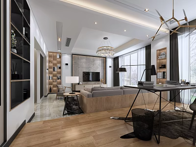 Modern Light Luxury Open Plan Living And Dining Room Interior With Cozy Sofa And Decorations 3d model