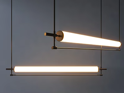 Modern Linear Pendant Lights With Metal Frame And Illuminated Tube Design 3d model