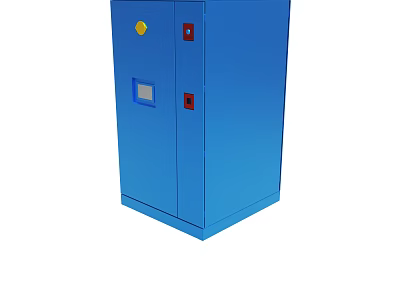 Blue Industrial Control Cabinet With Yellow Red Buttons And Blue Display Panel 3d model