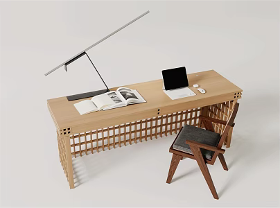 Silent Solid Wood Desk 3d model