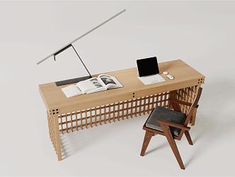 Silent Solid Wood Desk 3d model