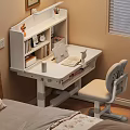 Modern Minimalist Bedroom White Desk And Grey Chair Set With Books Notebook Clock Decorative Items