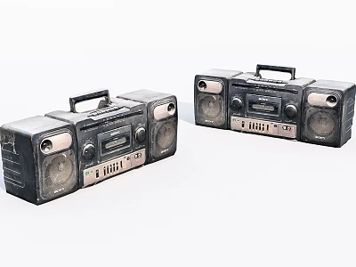 Two Vintage Black Portable Stereo Players With Handle And Speakers On White Background 3d model