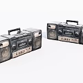 Two Vintage Black Portable Stereo Players With Handle And Speakers On White Background