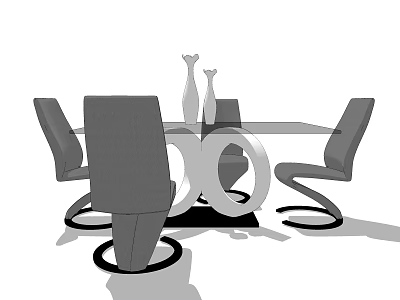 Modern Dining Table And Chairs Set With Curved Legs And Decorative Vases 3d model