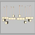 Modern Chandelier Design With Multiple Hanging Gold Rods And White Cuboid Rectangular Shades 3d model