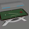 Pool Table With Green Felt Surface Cue Sticks Red Balls And X Shaped Legs