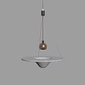 Modern Pendant Light With White Circular Tray And Golden Globe Bulb Hanging Via Metallic Wires