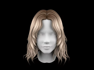 Human Head Model With Blonde Long Curly Hair And Facial Features On Black Background 3d model