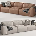 Modern Three Seater Sofa With Soft Pillows And Cozy Blankets 3d model