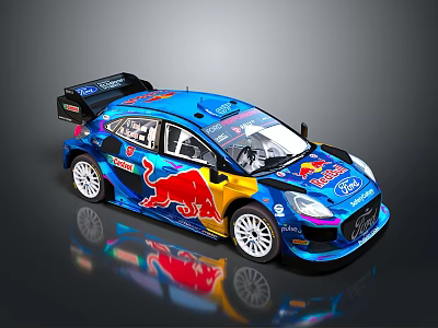 Ford Blue Racing Car With Red Bull Logo And Sporty Livery Design 3d model