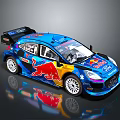 Ford Blue Racing Car With Red Bull Logo And Sporty Livery Design