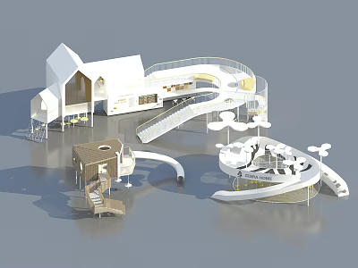 Modern Playground Equipment With Slide Stairs Platform And Cloud Shaped Structures 3d model