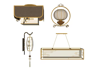 New Chinese-style Lamps Combination Chandelier Table Lamp Wall Lamp Ceiling Lamp Combo Jewelry 3d model
