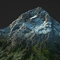 Scenic Mountain Landscape With Snow Capped Peak Rocky Slopes And Green Vegetation