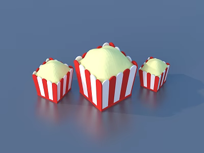 Three Red And White Striped Cupcake Holders With Yellow Creamy Filling 3d model