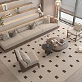 Modern Living Room Interior With Sofa Coffee Table Set Accent Chairs And Checkered Rug