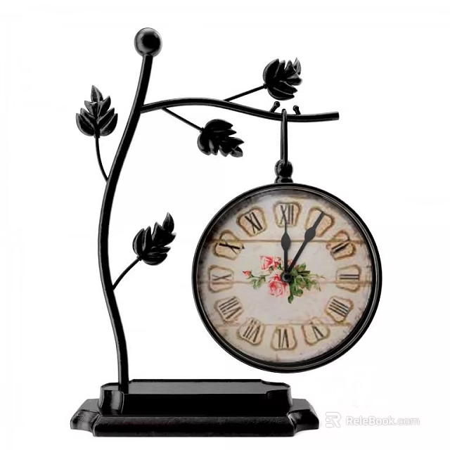 Decorative Ornament Set With Branch Leaf Stand Hanging Clock Roman Numerals Floral Pattern 3d model 