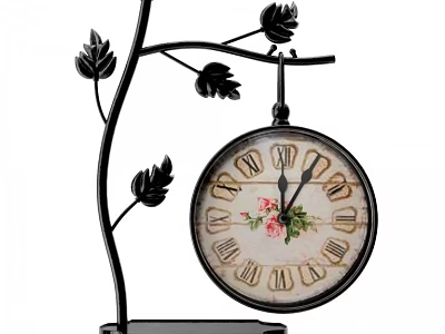 Decorative Ornament Set With Branch Leaf Stand Hanging Clock Roman Numerals Floral Pattern 3d model
