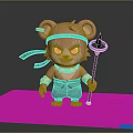 Cartoon Bear Character with Big Ears Decorative Headband and Blue Flame Staff