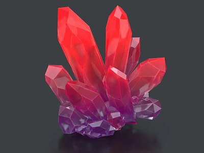Vibrant Red And Purple Prismatic Crystal Cluster Stone On Dark Background 3d model